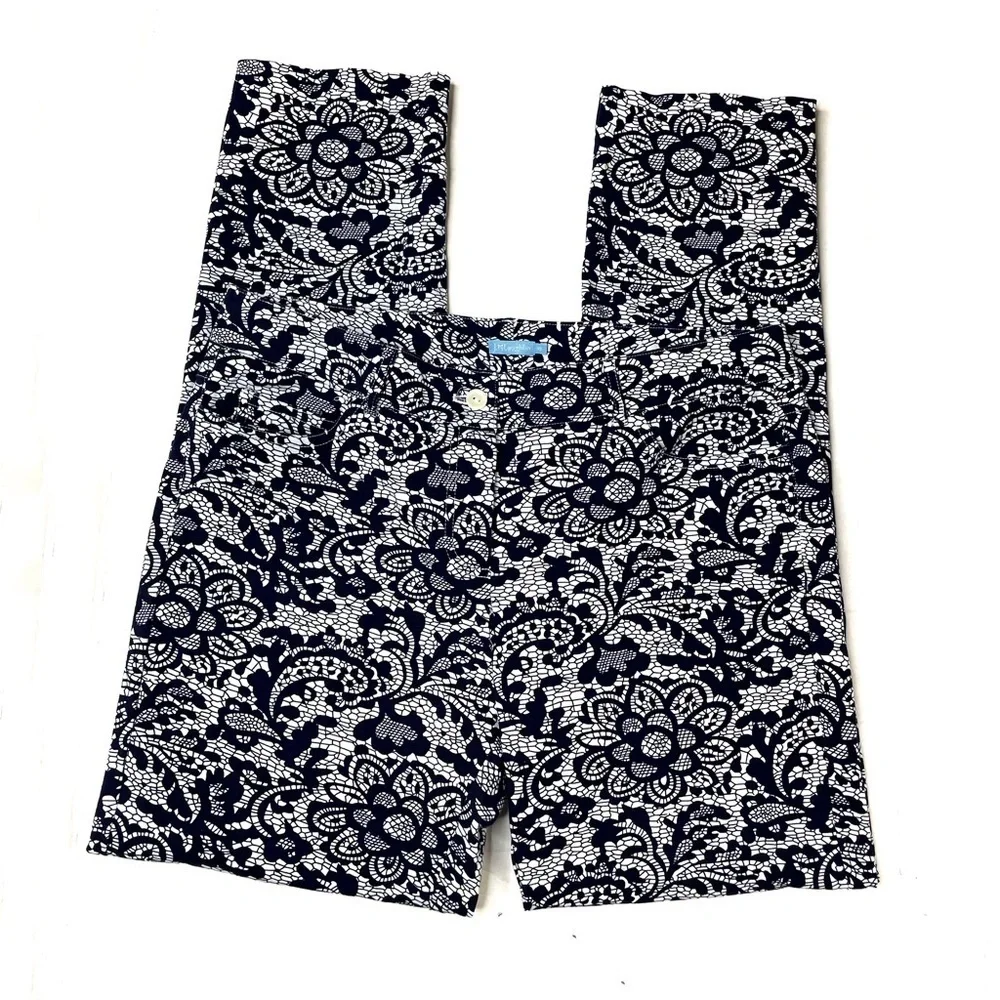 J. McLaughlin Blue Floral Lace Printed Slim Leg Pants - Picture 1 of 3